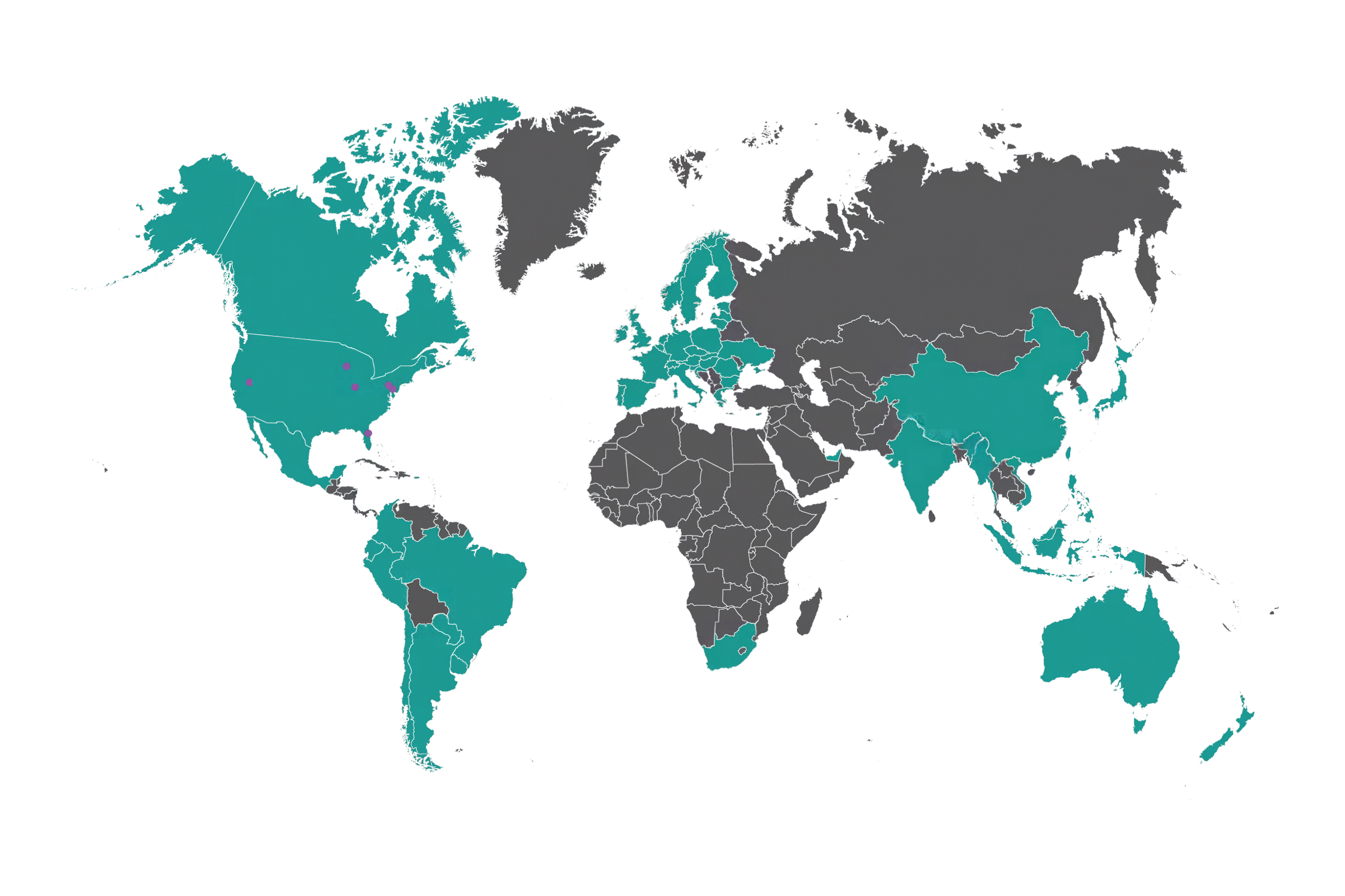 World map with Sage Sustainable Electronics locations